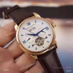 Copy Patek Philippe Geneve Tourbillon Watch Rose Gold Case Brown Leather